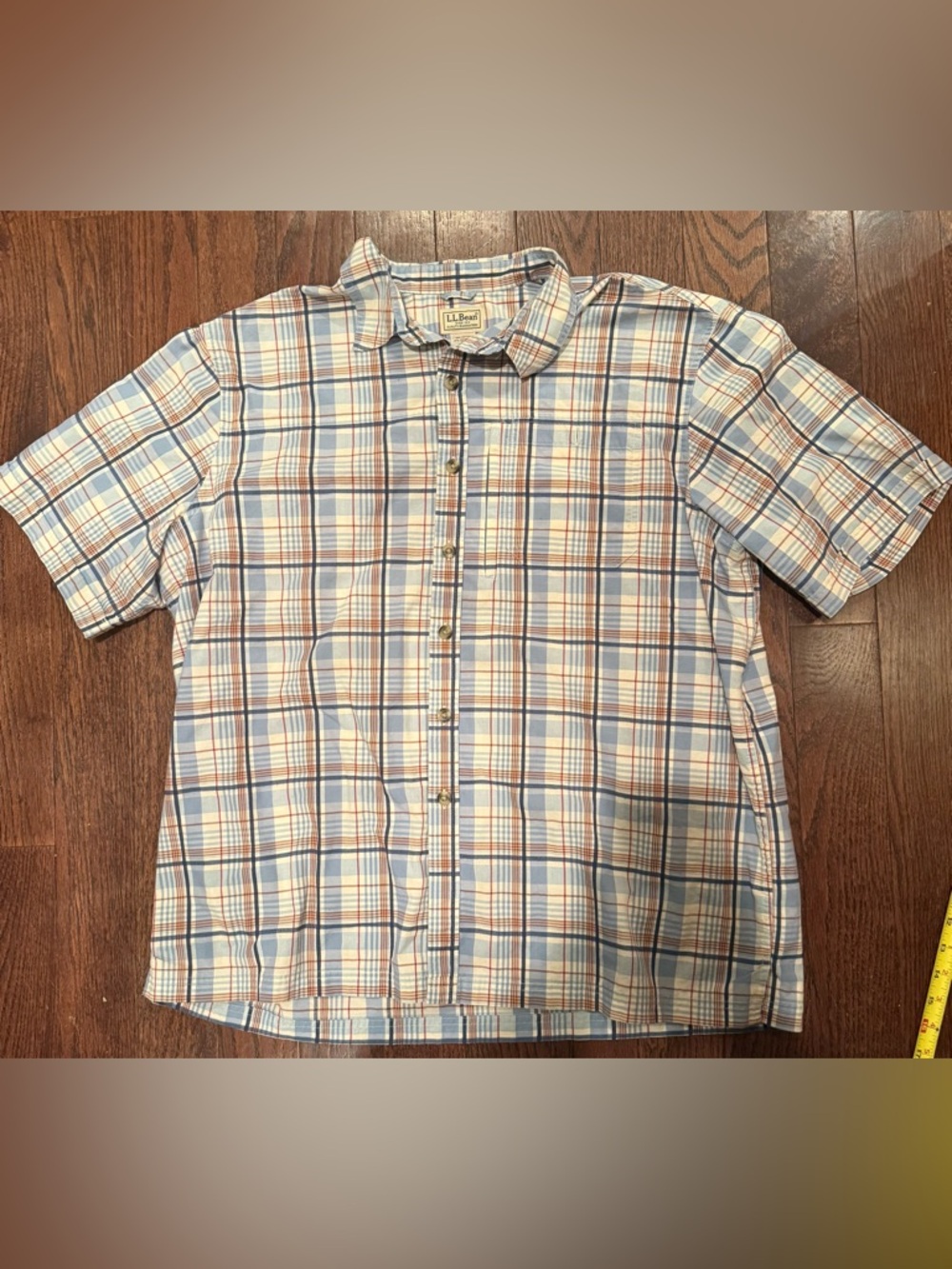 L.L. Bean Light Blue & Rust Plaid Button-Down Shirt xl